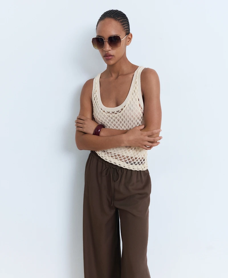 Mango Women's Lyocell Wide Leg Tie Pants