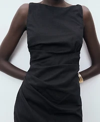 Mango Women's Short Draped Linen Dress