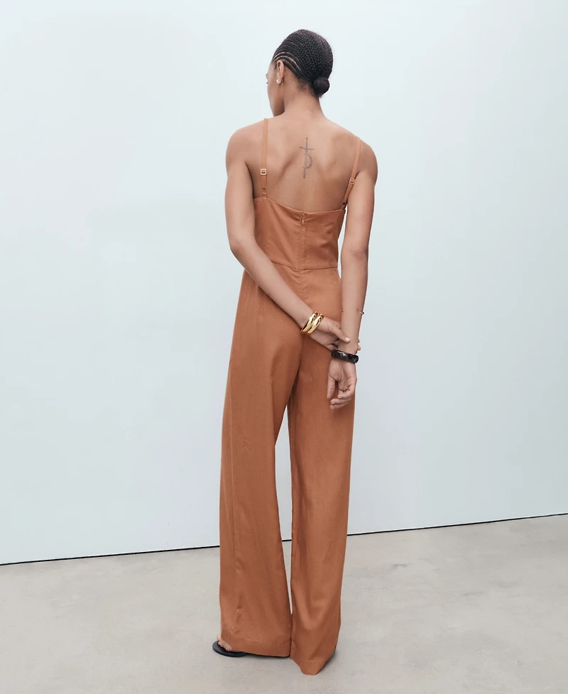 Mango Women's Draped Neckline Long Jumpsuit