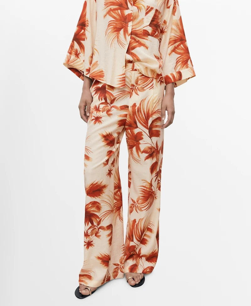 Mango Women's Flowy Palm Print Pants