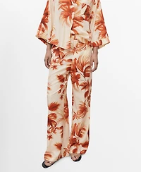 Mango Women's Flowy Palm Print Pants