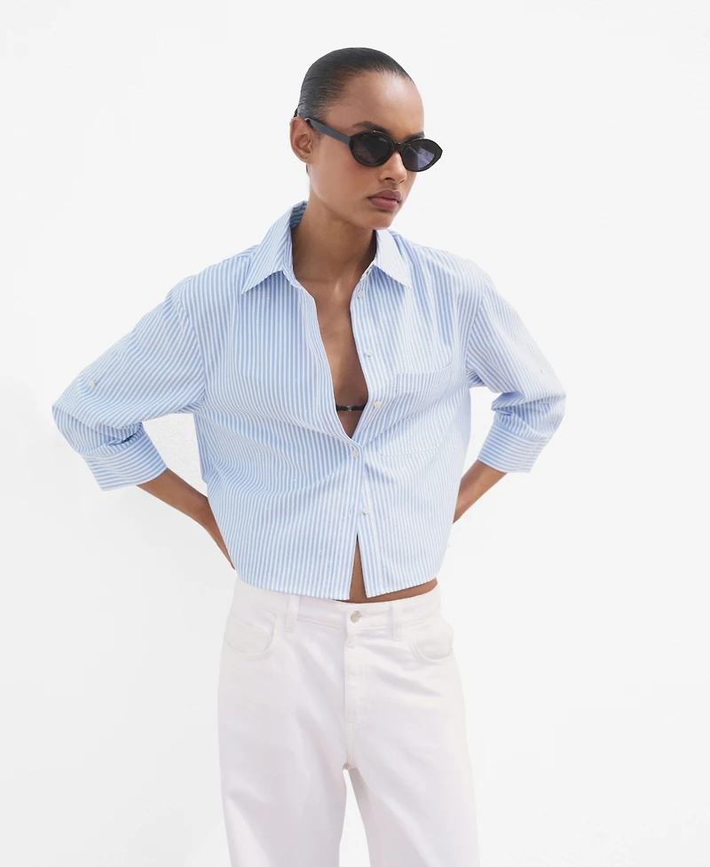 Mango Women's Rhinestone Cropped Shirt