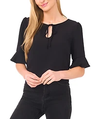 CeCe Women's Split Tie Neck Ruffle Cuff 3/4-Sleeve Top