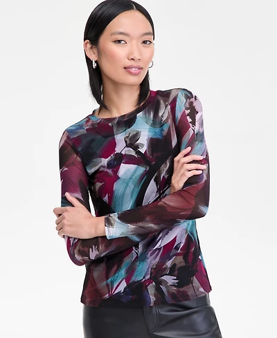 I.n.c. International Concepts Women's Printed Mesh Long-Sleeve Top, Macy's Exclusive