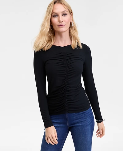 I.n.c. International Concepts Women's Shirred-Front Long-Sleeve Top, Macy's Exclusive