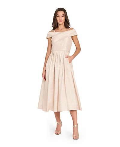 Tahari Asl Women's Crushed Taffeta Off-The-Shoulder Midi Dress