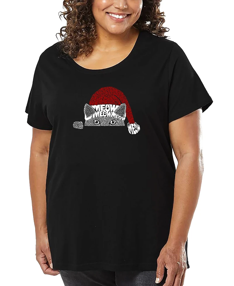 La Pop Art Plus Christmas Peeking Cat Word T-Shirt