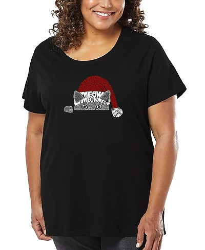 La Pop Art Plus Christmas Peeking Cat Word T-Shirt