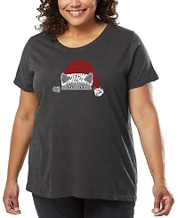 La Pop Art Plus Size Christmas Peeking Cat Word Art T-Shirt