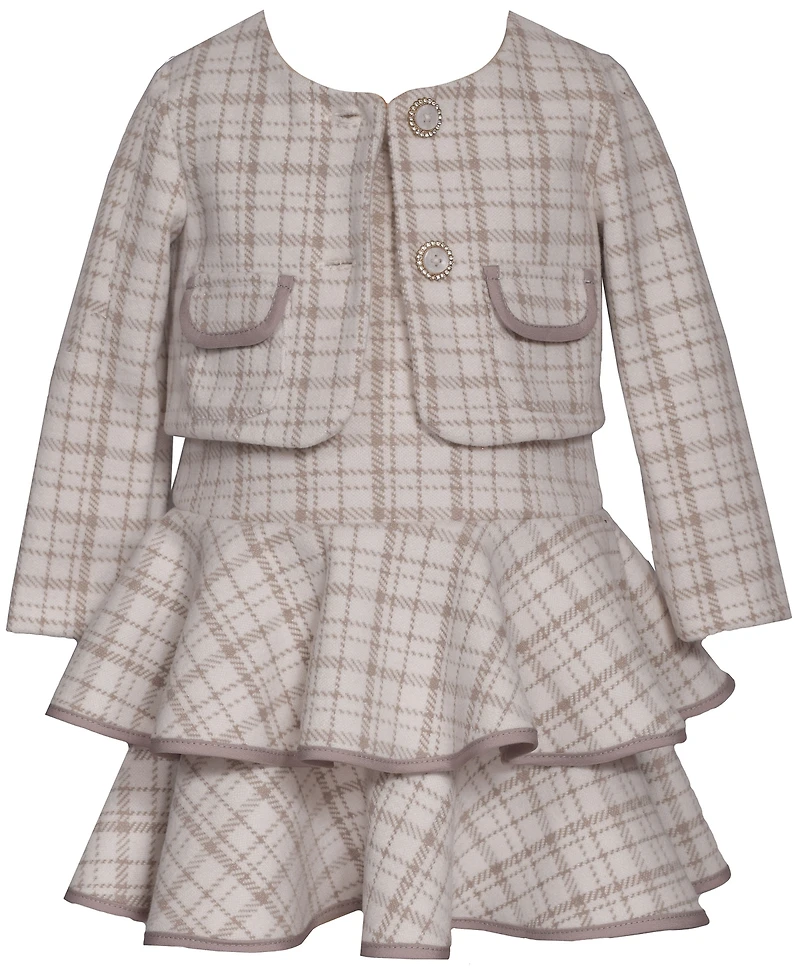 Bonnie Baby Girls 2-Piece Tiered Plaid Jacket and Dress Set