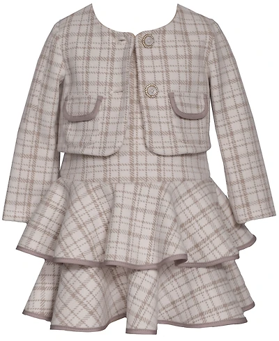 Bonnie Baby Girls 2-Piece Tiered Plaid Jacket and Dress Set