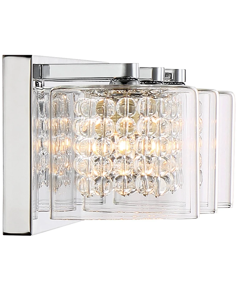 Coco Modern Wall Mount Light Chrome Silver Metal Hardwired 20.5" Wide 3-Light Fixture Clear Glass Shade Crystal Accents for Bathroom Vanity Mirro