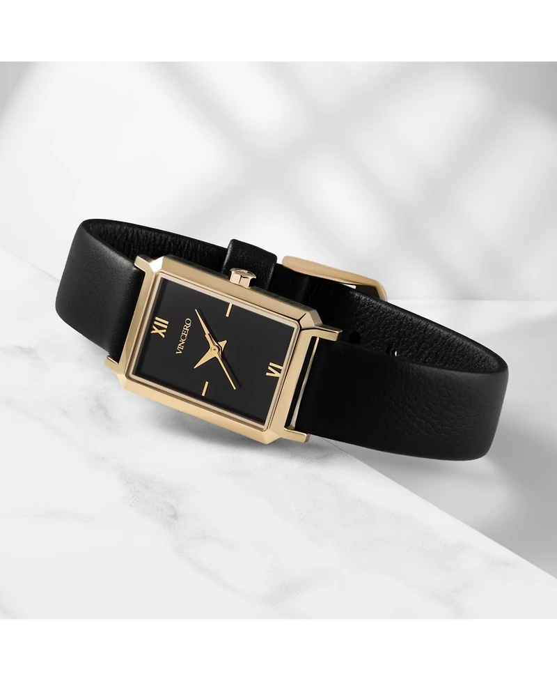 Vincero Womens Ava 2.0 Rectangular Quartz Watch with Full Grain Ecco Leather Strap