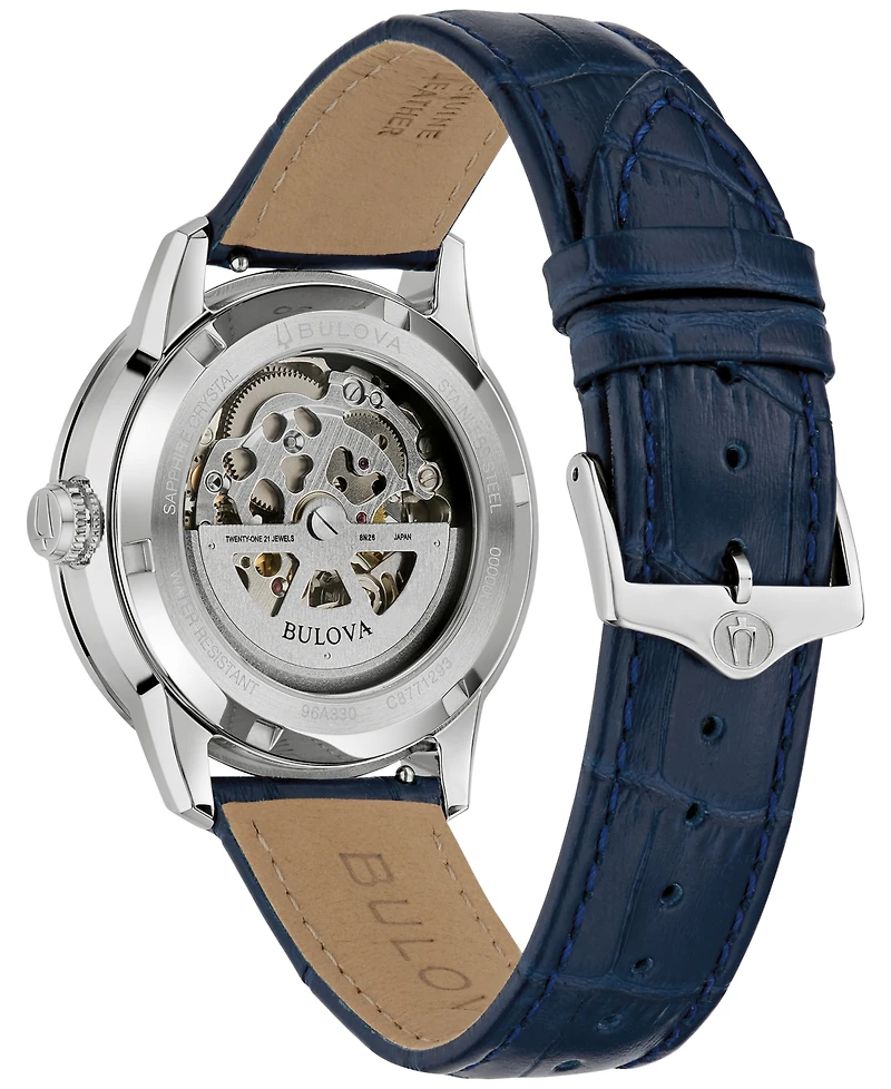 Bulova Men's Classic Sutton Automatic Blue Leather Strap Watch 40mm