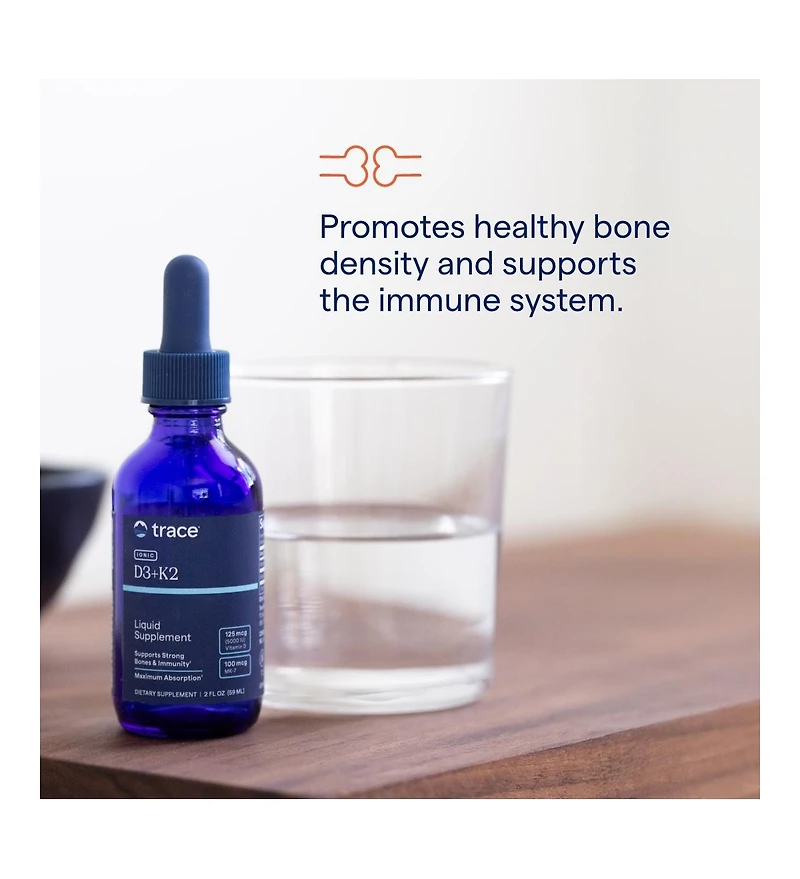 Trace Minerals | Liquid Ionic Vitamin D3 + K2 | 125 mcg (5,000 Iu) D3, 100 mcg K2 | Concentrated Dietary Supplement | 2 fl oz. 296 Servings