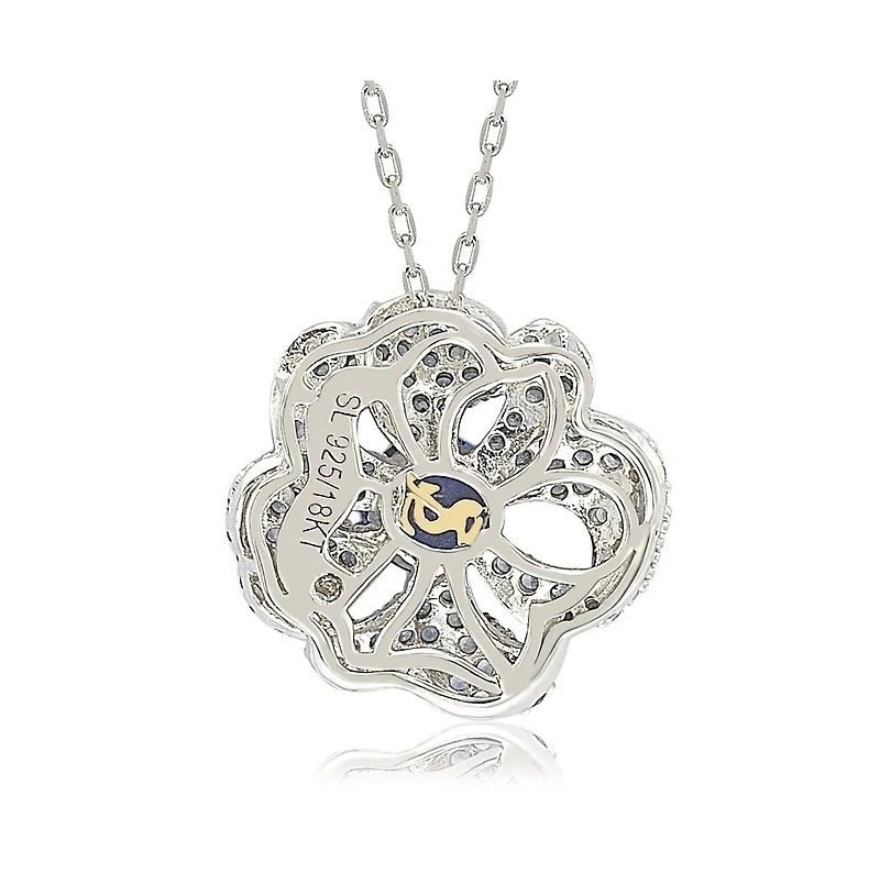 Suzy Levian New York Sterling Silver Sapphire & Created White Whimsical Flower Pendant