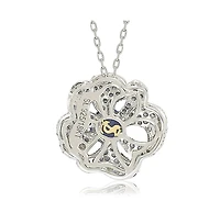Suzy Levian New York Sterling Silver Sapphire & Created White Whimsical Flower Pendant