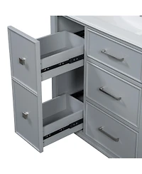 Casainc 30" Bathroom Vanity with Ceramic Sink, Flip-Out Drawer for Plumbing, Soft Close Drawers
