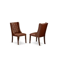 East West Furniture 3-Piece Dining Room Table Set Includes 1 Wood Dining Table and 2 Brown Linen Fabric Upholstered Dining Chairs with Button Tufted B