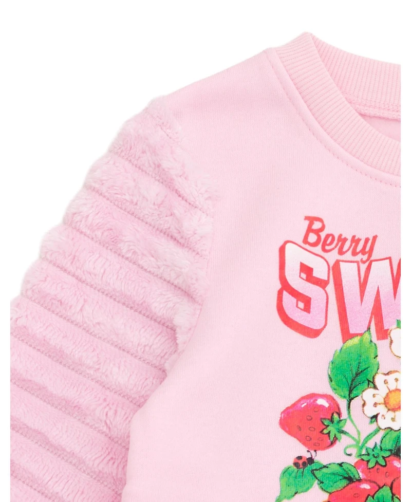 Strawberry Shortcake Fleece Pullover Sweatshirt with Faux Fur Sleeve