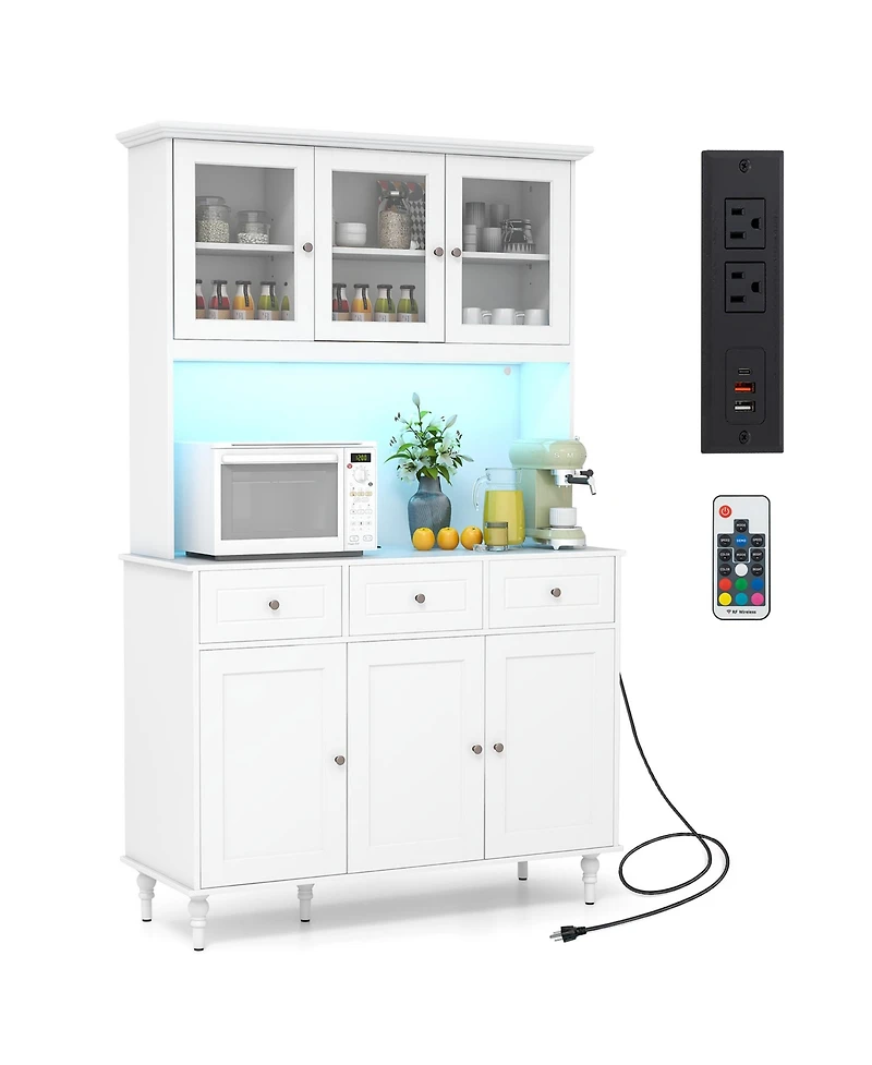 Gymax 77'' Tall Kitchen Pantry Storage Cabinet with Led Lights and Power Outlets