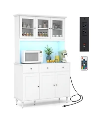 Gymax 77'' Tall Kitchen Pantry Storage Cabinet with Led Lights and Power Outlets