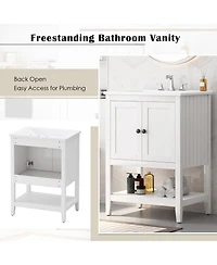 Casainc 24" Modern Bathroom Vanity with Ceramic Sink, Solid Wood Frame & Open Shelf