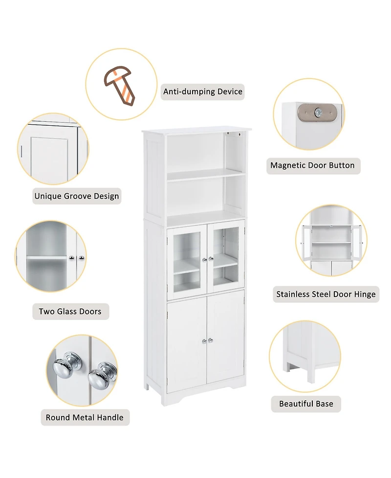 Casainc White Tall Storage Cabinet with Shelves and Doors for Bathroom, Kitchen, and Living Room