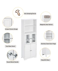 Casainc White Tall Storage Cabinet with Shelves and Doors for Bathroom, Kitchen, and Living Room