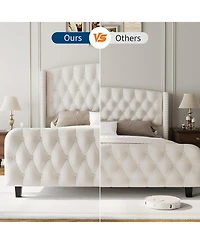 gaomon 51" Tall King Size Velvet Upholstered Platform Bed Frame with Deep Button Tufted Wingback Headboard & Footboard, Cream, No Box Spring, Easy Ass