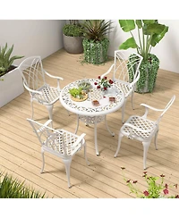 Gymax 31.5'' Round Patio Dining Table for 4 w/ 2'' Umbrella Hole Outdoor Side Table