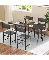 5 ft Folding Picnic Table Outdoor Dining with Rattan Grain Hdpe Tabletop