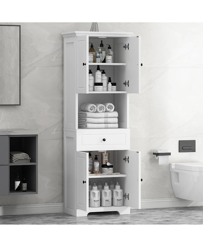 Casainc Tall Bathroom Cabinet with Four Doors, Large Storage Space & Open Shelves