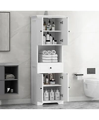 Casainc Tall Bathroom Cabinet with Four Doors, Large Storage Space & Open Shelves