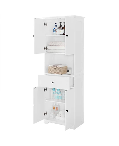 Casainc Tall Bathroom Cabinet with Four Doors, Large Storage Space & Open Shelves
