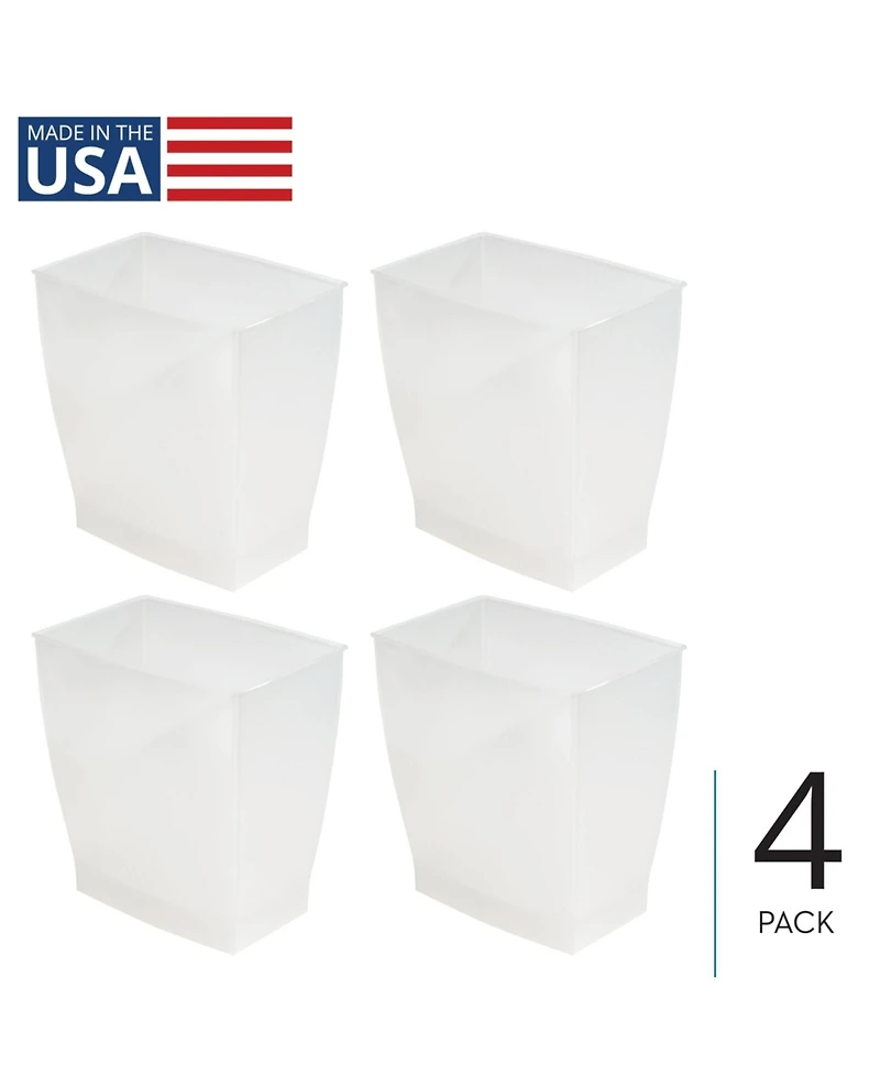 mDesign Small Rectangular Bathroom Trash Cans - Set of 4 - Frost - Made in Usa