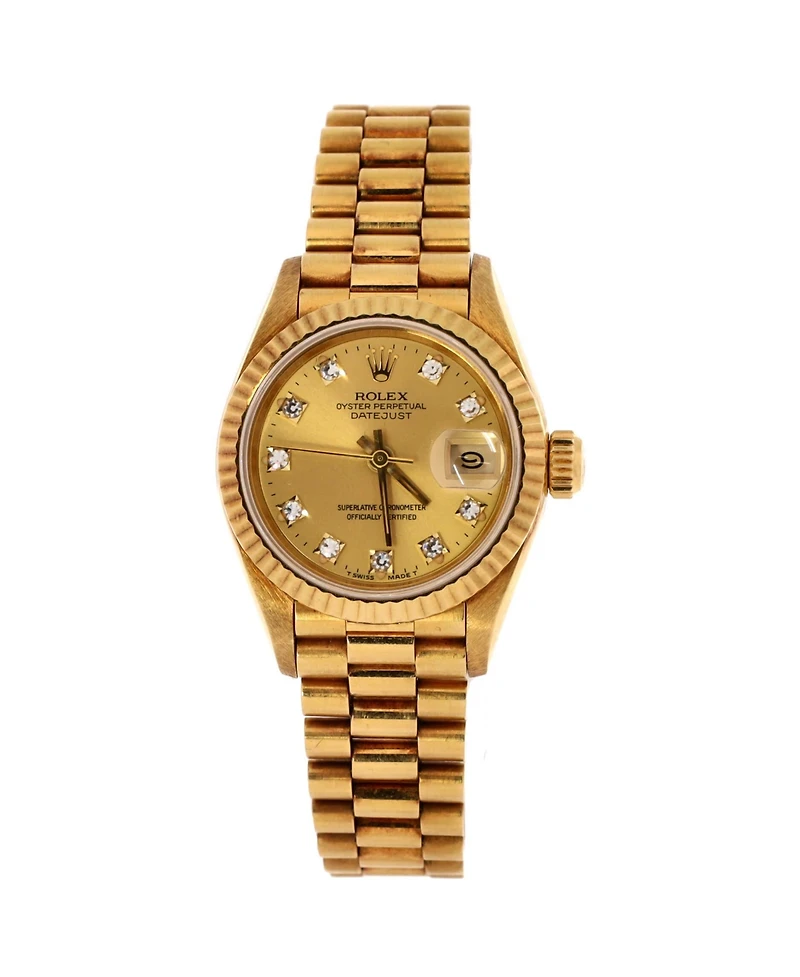 Pre-Owned Rolex Oyster Perpetual Datejust Automatic Watch in Gold with Diamond Markers 26mm