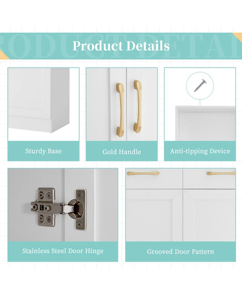 Casainc Bathroom Storage Cabinet, Two Doors, Drawers, Adjustable Shelf & Three Open Shelves