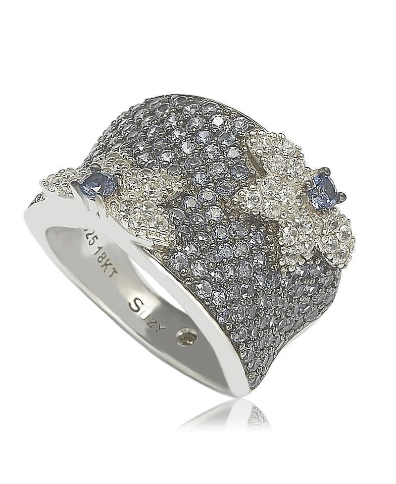 Suzy Levian New York Suzy Levian Sterling Silver Sapphire & Created White Sapphire Floral Ring