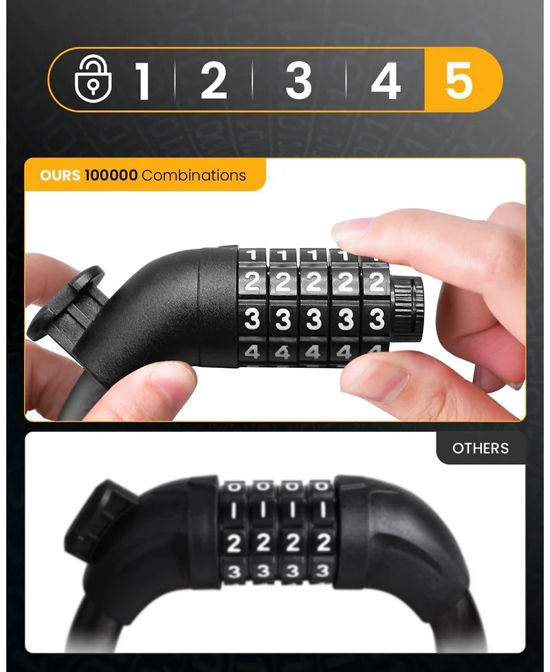 Urbanmax Bike Lock Cable with Combination, High Security Anti-Theft Lock for Bikes and Scooters