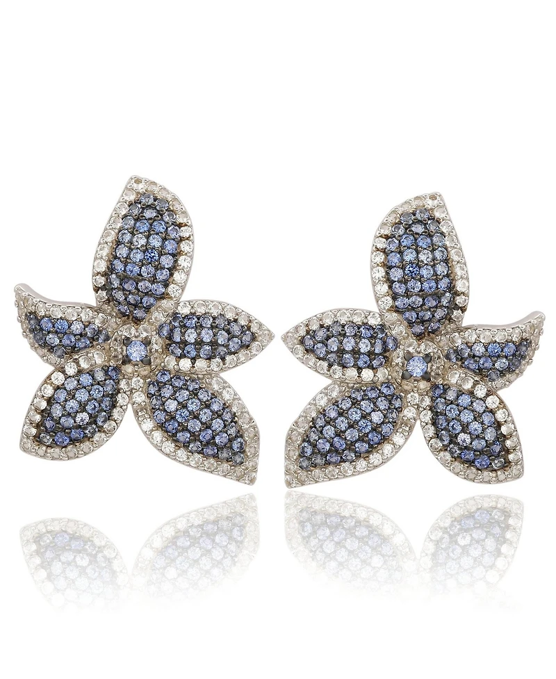 Suzy Levian Sterling Silver Sapphire & White Flower Earrings