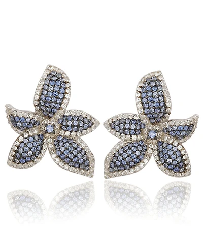 Suzy Levian Sterling Silver Sapphire & White Flower Earrings