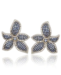 Suzy Levian Sterling Silver Sapphire & White Flower Earrings