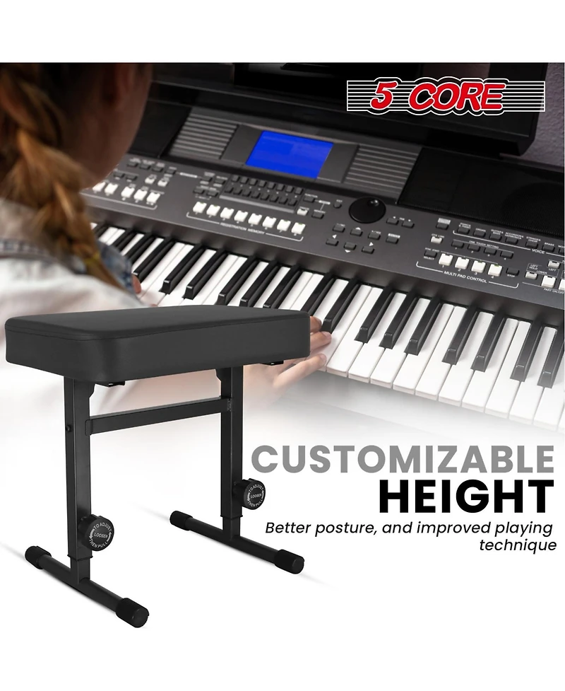 5 Core Keyboard Bench 3" Padded Cushioned Piano Stool Height Adjustable Guitar Seat Folding Portable