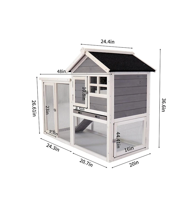 Aostirmotor Outdoor Gray Wood Pet House with a Deeper Pull Out Tray for Small Animals