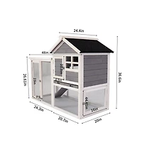 Aostirmotor Outdoor Gray Wood Pet House with a Deeper Pull Out Tray for Small Animals