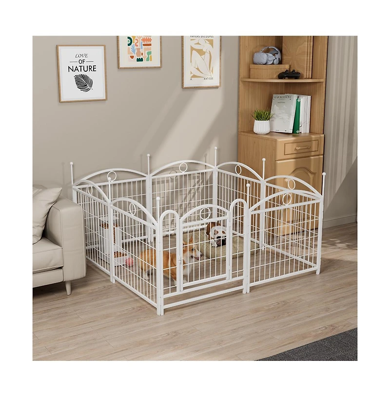 Aostirmotor 24 in H. 8 White Panels Heavy Duty Metal Dog Pen Pet with Door for Large Medium Small Dogs Indoor Outdoor