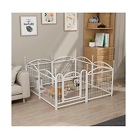 Aostirmotor 24 in H. 8 White Panels Heavy Duty Metal Dog Pen Pet with Door for Large Medium Small Dogs Indoor Outdoor