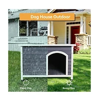 Aostirmotor 24 in H. Gray Small Wooden Outdoor Dog House with Elevated Floor