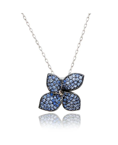 Suzy Levian Sterling Silver Sapphire Abstract Flower Pendant